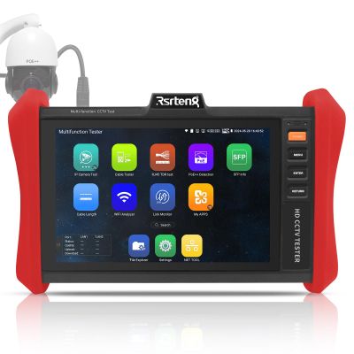 Rsrteng CCTV Tester 4K 12MP IP Camera Tester POE++ Max 90W POE Camera Test 8" 1920x1200 IPS Touch Screen 1CH SFP Module WiFi Network Tools Cable Test POE Detection Power Management APP Update