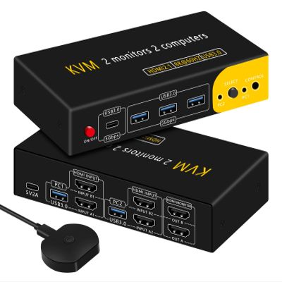 HDMI kvm Switch 2 Monitors 2 Computers Dual Monitor kvm Switch,8K@60HZ, 3*USB3.0&1*USB C, KVM switches 2 Computers 2 Monitors 1 Monitors(USB3.0+8KHDMI)