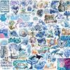 100PCS Blue Aesthetic Sticker Coastal Stickers Pack Water Bottle Stickers for Kids Laptop Vinyl Waterproof Sticker for Girls view 1