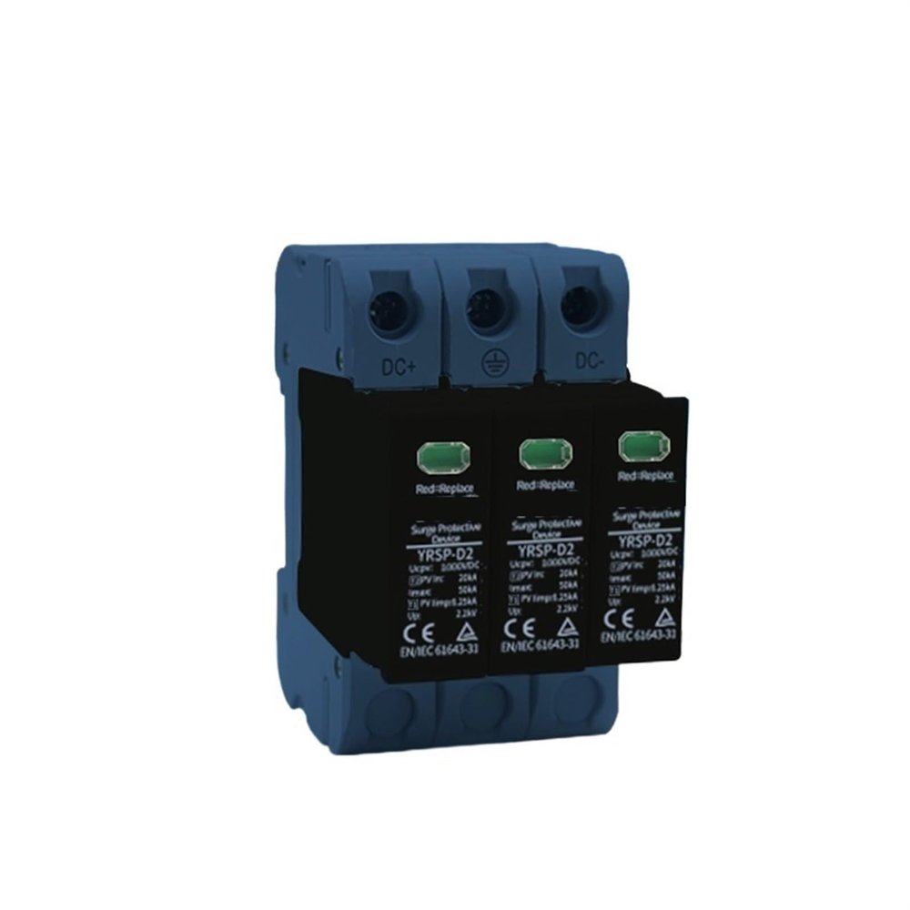 DC SPD 3P 20-40KA 1000V 1500V Surge Protective Device Low-Voltage Arrester House Din Rail 3 Poles Protector YRSP-D12 T1+T2 1Pcs(3P 1000V)