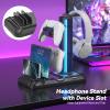 KDD Headset Stand with Charging Station - Detachable Controller Holder with 9 Light Modes - Rotatable Headphone Hanger with USB A&C Charger Ports - Earphone Hook for PC Gaming Accessories Storage view 2