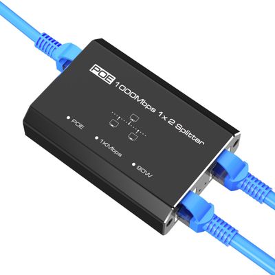 Gigabit PoE Switch, 2 Port Gigabit Ethernet Switch, Ethernet Splitter, Non-PoE to PoE Adapter, Network Hub 1 in 2 Out, Supplies POE (15.4W) or PoE+ (30W), Plug & Play, Distance Up to 328 Ft.