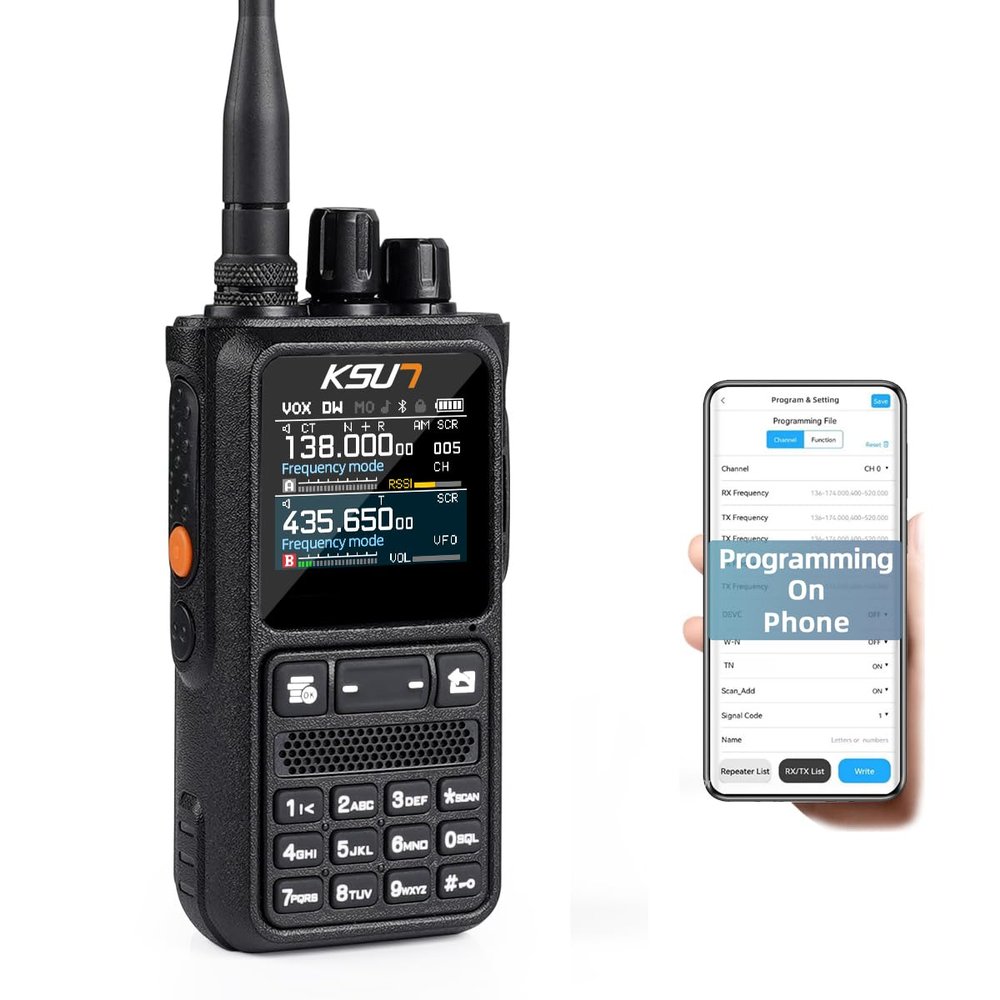 KSUN Ham Radio Handheld Support Bluetooth App Programming Ham Radios Equipped with a 1.77-inch Color Display NOAA Weather FM Radio for Hiking, Security, Rescue UV110D
