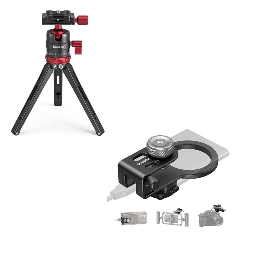 Bundle: SmallRig Tripod for iPhone Desktop Mini Tripod 3033+SMALLRIG SSD Holder 2-in-1 SSD Mount Bracket for MagSafe with Cold Shoe Cable Clamp 4779