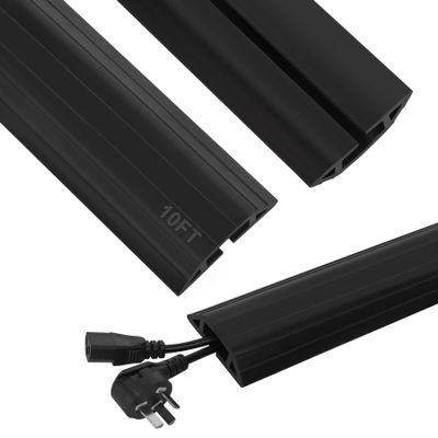 Floor Cable Cover 10Ft Heavy Duty PVC Floor Cable Protector Electric Cord Hider Cable Management Floor Strip Extension Cord Covers Cable Raceway for Wires on Floor Inner Channel 1.36" W 0.43" H -Black