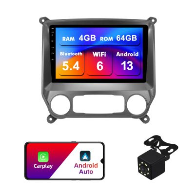4+64G Android 13 Double Din Car Stereo for Chevrolet Silverado/GMC Sierra 2014-2018 with 10.1 Inch Touchscreen Radio Built-in Wireless Carplay/Android Auto/GPS/Bluetooth/FM/AUX-in/SWC/Backup Camera