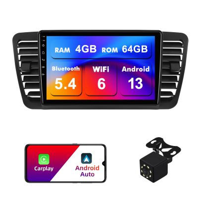 4+64G Android 13 Double Din Car Stereo for Subaru Legacy Outback 2005-2009 with 9 Inch Touchscreen Radio Built-in Wireless Carplay/Android Auto/GPS/Bluetooth/FM/Steering Wheel Controls/Backup Camera