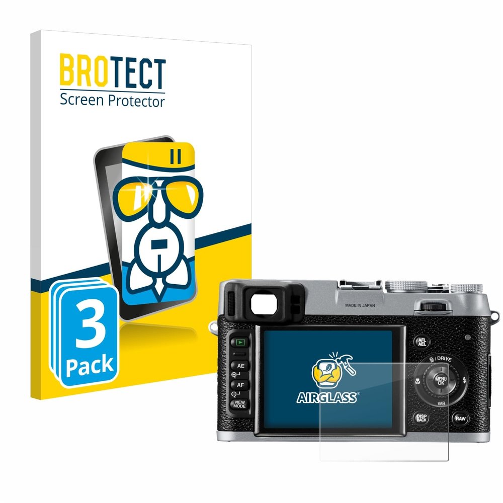 brotect Glass Screen Protector Film Compatible with Fujifilm FinePix X100 (3 Pack) - Glass-Foil 9H Protection [Scratch Resistant, High Clarity]