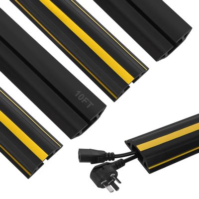 Floor Cord Cover 10Ft 2Pcs Heavy Duty PVC Floor Cable Protector Electric Cord Hider Cable Management Floor Strip Extension Cord Covers Cable Raceway for Wires on Floor Inner Channel 1.36" W x 0.43" H