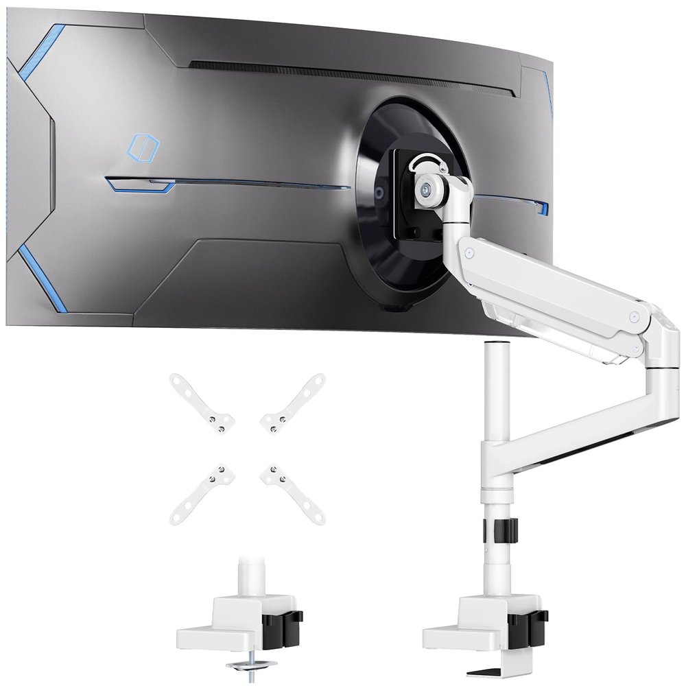 24-57 inch Heavy Duty Monitor Arm, up to 59.4 lbs, Single Desk Mount for Ultrawide TV and Screen, Premium Aluminum Single Monitor Stand, VESA 75x75-200x200 mm, White