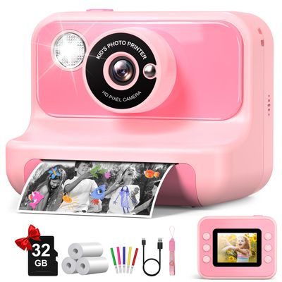 Kids Camera Instant Print, Kids Camera 1080P HD Video Digital Camera, Christmas Birthday Gifts for Girls and Boys, Toddler Toy for 3-12 Years Old