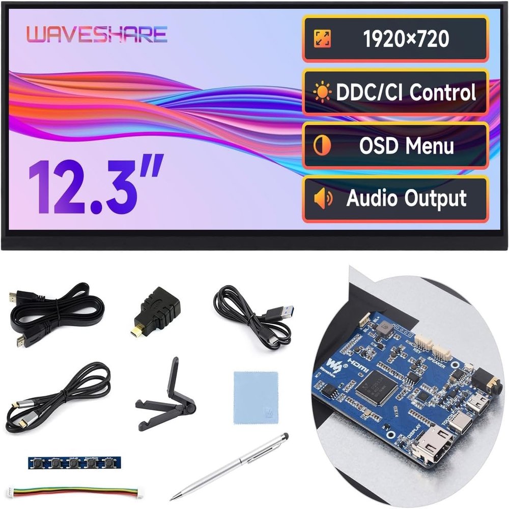 12.3inch Capacitive Touch Display, In-Cell Technology, 1920x720 High Resolution, Full Color, Supports Raspberry Pi OS/Ubuntu/Kali/Retropie, Supports Windows 11/10/8.1/8/7 (12.3inch 1920x720 LCD)