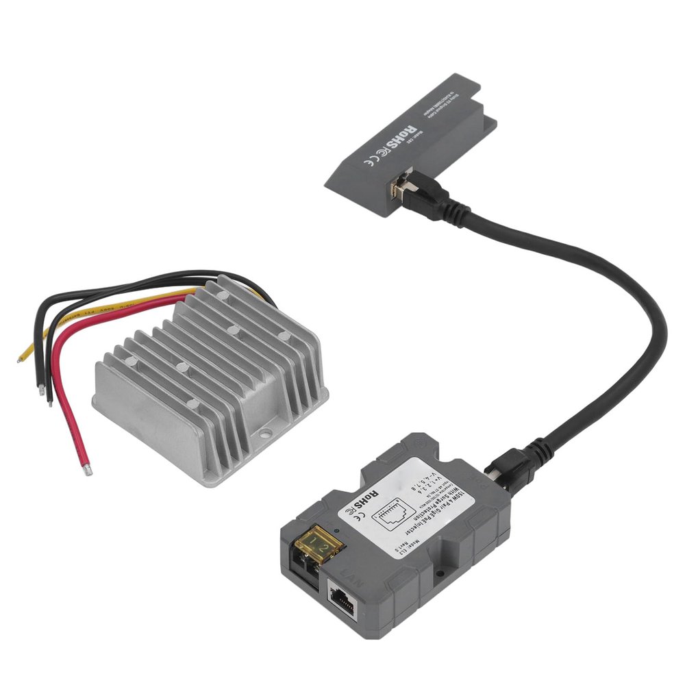 PoE Injector, 150W GigE PoE Injector Kit with to RJ45 Adapter and DC Step UP Converter 12V to 48V 6A Gigabit PoE Power Adapter Compatible with V2 Dish
