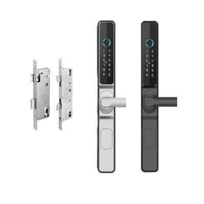 QDVOPHZA Tuya WiFi APP Waterproof Outdoor Fingerprint Password Keyless Smart Electronic Door Lock Aluminum Glass Sliding Smart Door Lock(Black 3585)