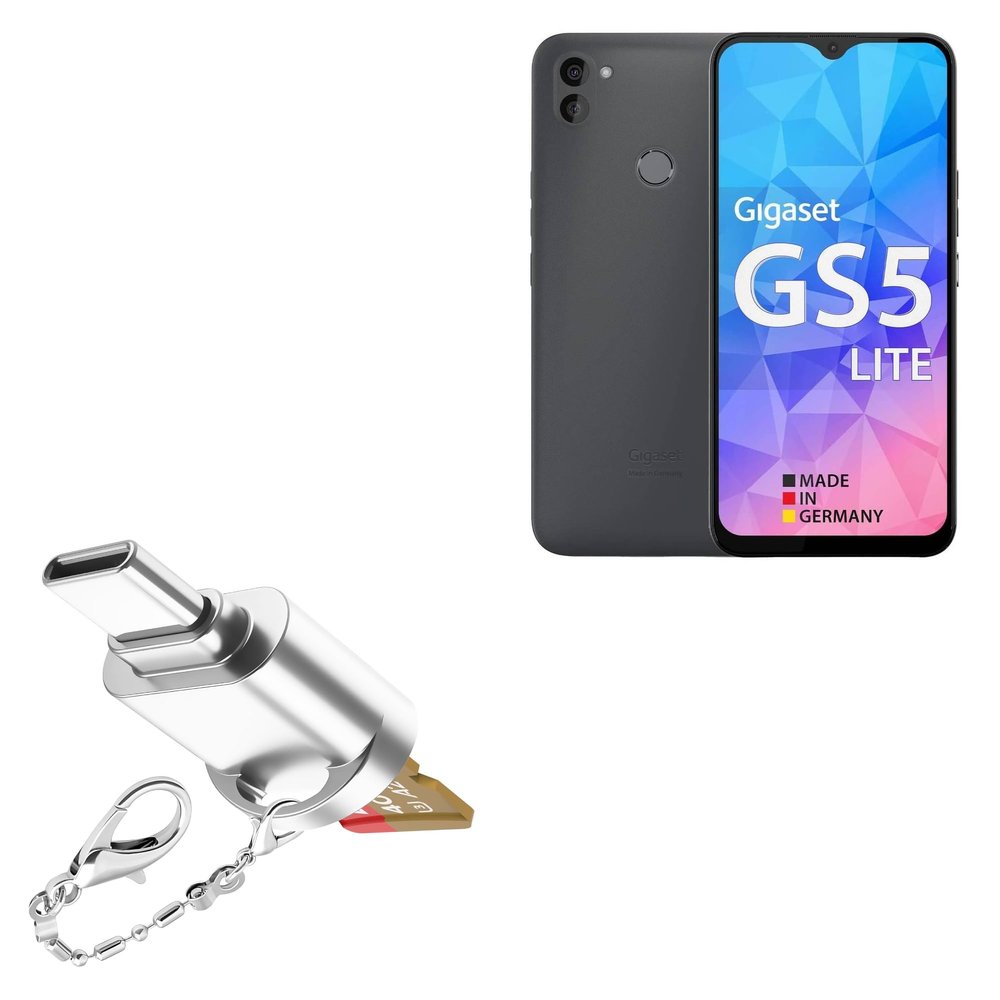 BoxWave Adapter Compatible with Gigaset GS5 - Micro SD Card miniReader, USB Type-C OTG Reader USB3.0 Adapter Keychain - Metallic Silver