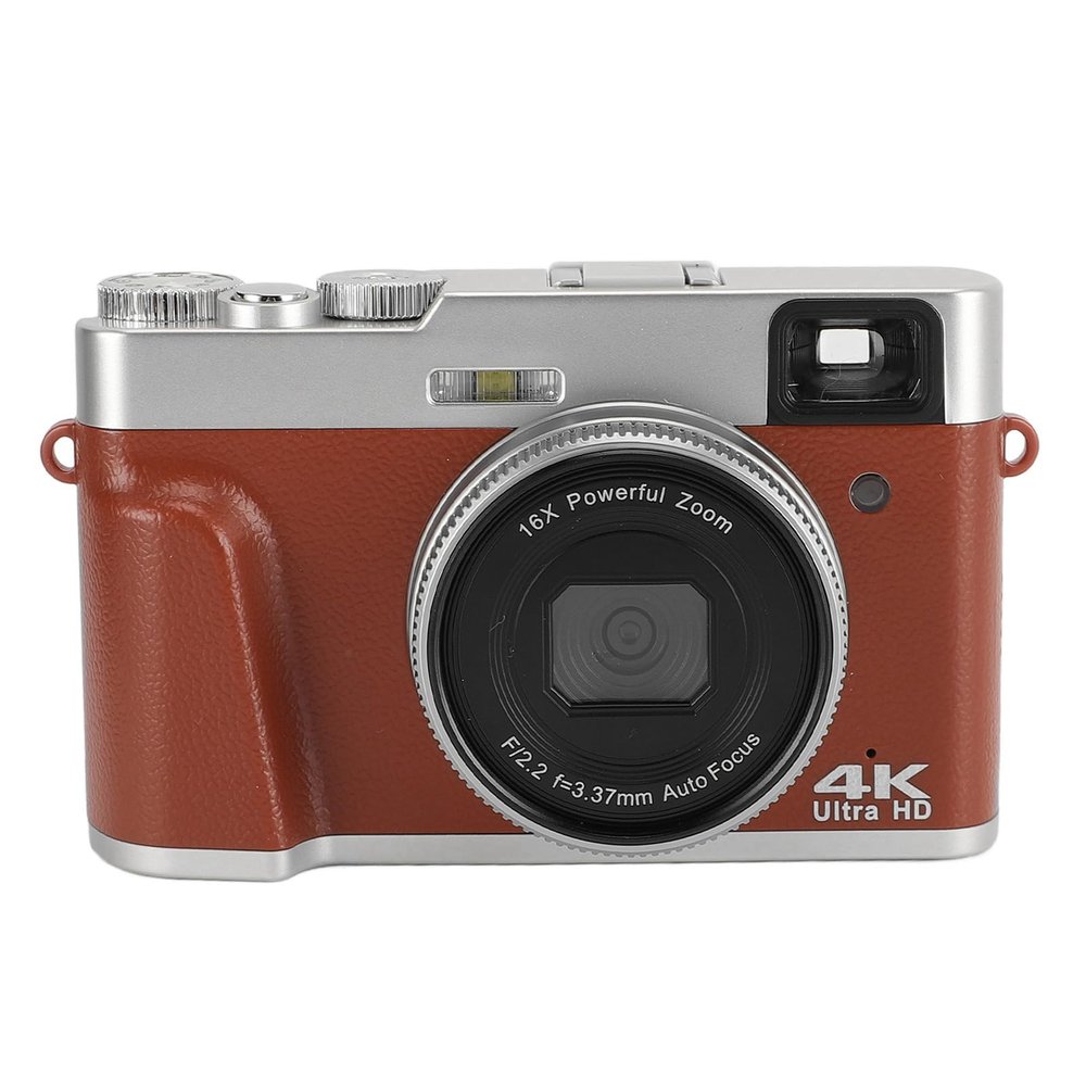 VBESTLIFE Digital Camera for Photography, 4K Vlogging Camera, 48MP 16X Digital Zoom Compact Retro Camera, Anti Shake, 2.8inch Screen, Beauty Function (Brown)