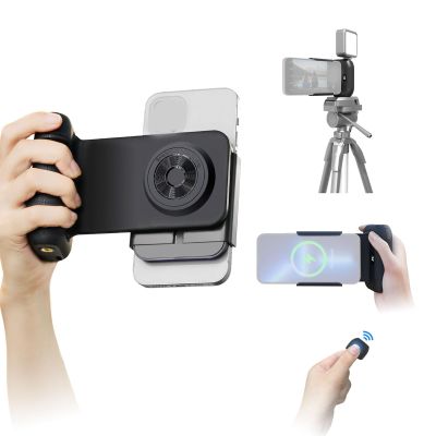 VBESTLIFE Magnetic Phone Camera Grip Handle, Camera Handle Detachable Bluetooth Remote for iOS for Android Smartphone with 1/4in Ports for Video Photo (Black)
