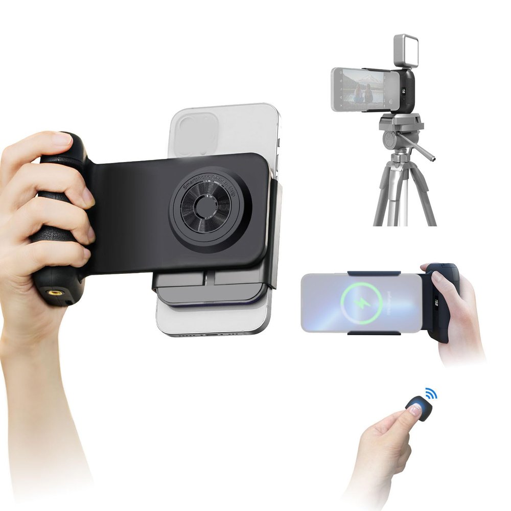 VBESTLIFE Magnetic Phone Camera Grip Handle, Camera Handle Detachable Bluetooth Remote for iOS for Android Smartphone with 1/4in Ports for Video Photo (Black)
