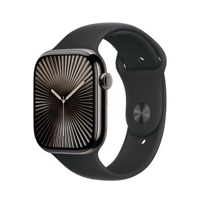 Apple Watch Series 10 [GPS + Cellular 46mm case] Smartwatch with Slate Titanium Case with Black Sport Band - M/L. Fitness Tracker, ECG App, Always-On Retina Display, Water Resistant