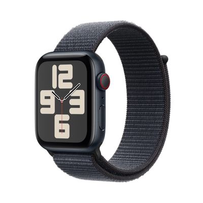 Apple Watch SE (2nd Gen) [GPS + Cellular 44mm] Smartwatch with Midnight Aluminum Case with Ink Sport Loop One Size. Fitness and Sleep Trackers, Crash Detection, Heart Rate Monitor, Carbon Neutral