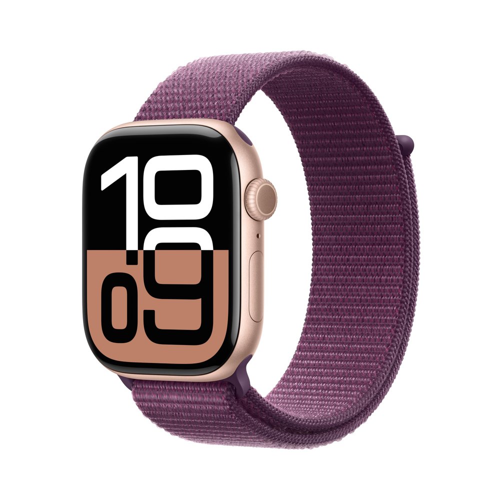 Apple Watch Series 10 [GPS 46mm case] Smartwatch with Rose Gold Aluminum Case with Plum Sport Loop. Fitness Tracker, ECG App, Always-On Retina Display, Carbon Neutral