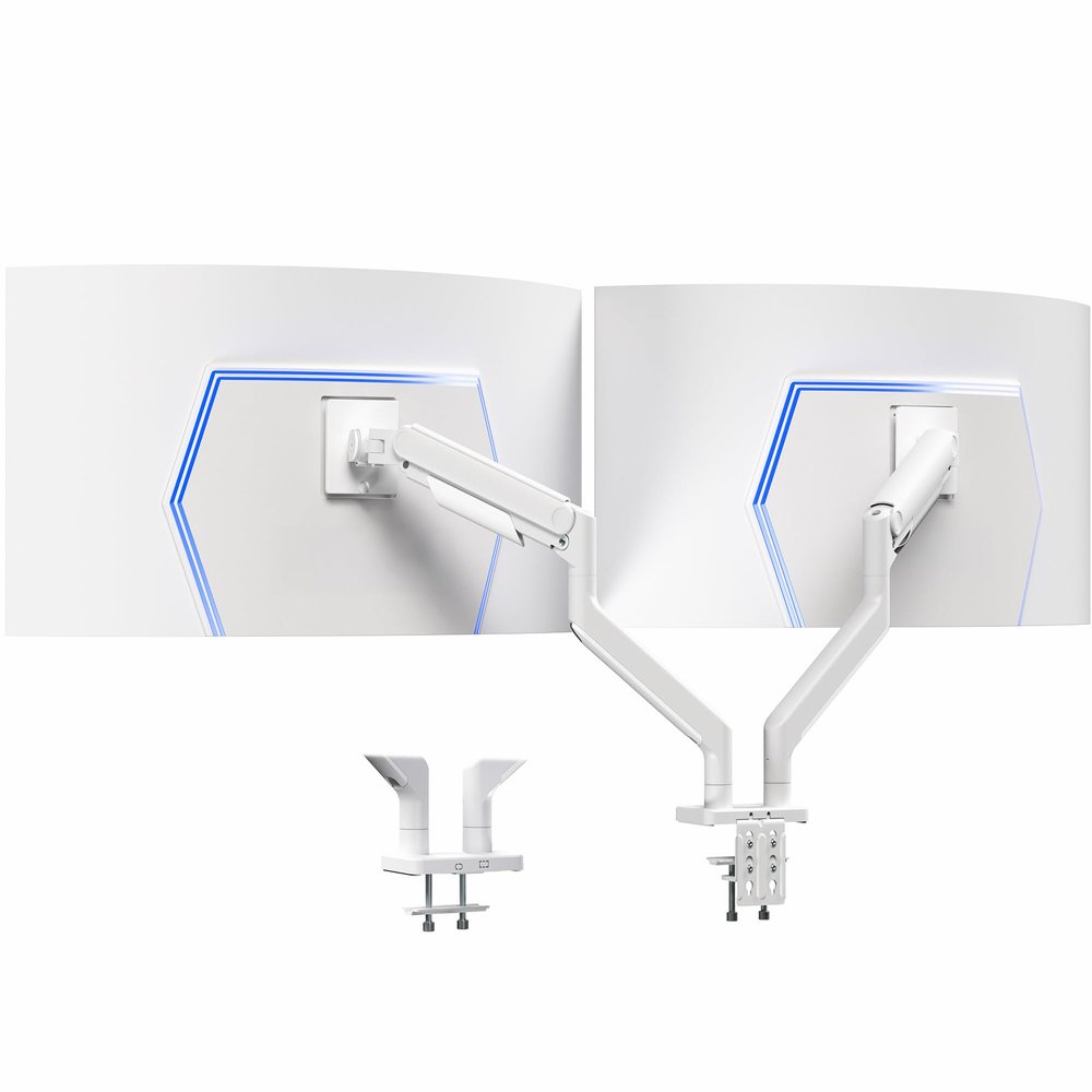 VIVO Heavy Duty Dual Ultra-Wide Monitor Tension Arm for up to 45 inch Screens, Holds 44 lbs per Arm, Premium Desk Mount Monitor Stand for 2 Ultrawides, White, STAND-V200DW