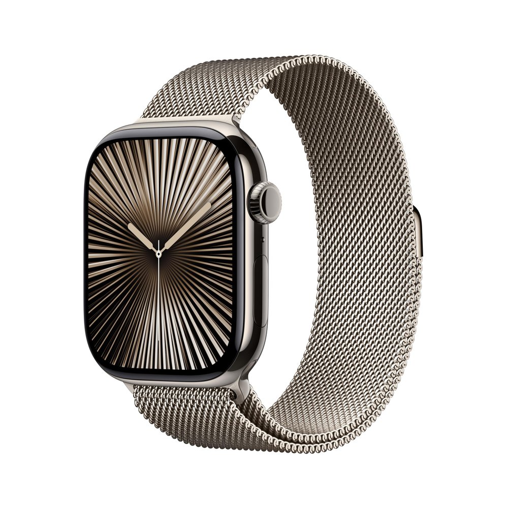Apple Watch Series 10 [GPS + Cellular 46mm case] Smartwatch with Natural Titanium Case with Natural Milanese Loop - M/L. Fitness Tracker, ECG App, Always-On Retina Display, Carbon Neutral