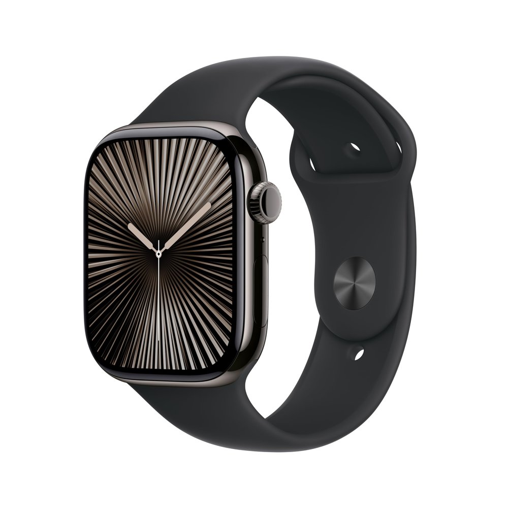 Apple Watch Series 10 [GPS + Cellular 46mm case] Smartwatch with Slate Titanium Case with Black Sport Band - S/M. Fitness Tracker, ECG App, Always-On Retina Display, Water Resistant