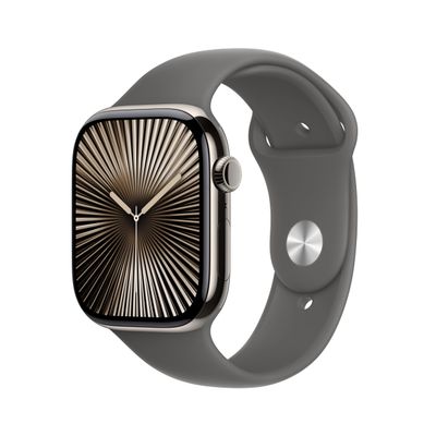 Apple Watch Series 10 [GPS + Cellular 46mm case] Smartwatch with Natural Titanium Case with Stone Grey Sport Band - M/L. Fitness Tracker, ECG App, Always-On Retina Display, Water Resistant