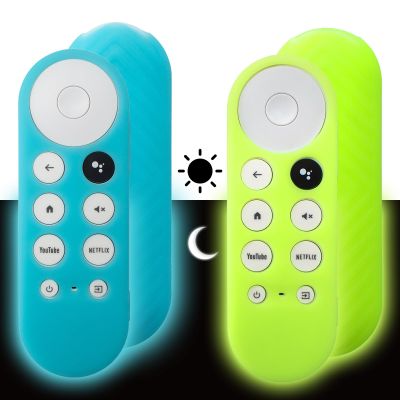 2 Pack Remote Cover Compatible with 2020 Chromecast with Google TV Voice Remote, Anti Slip Silicone Case Cover (Green Glow & Blue Glow)