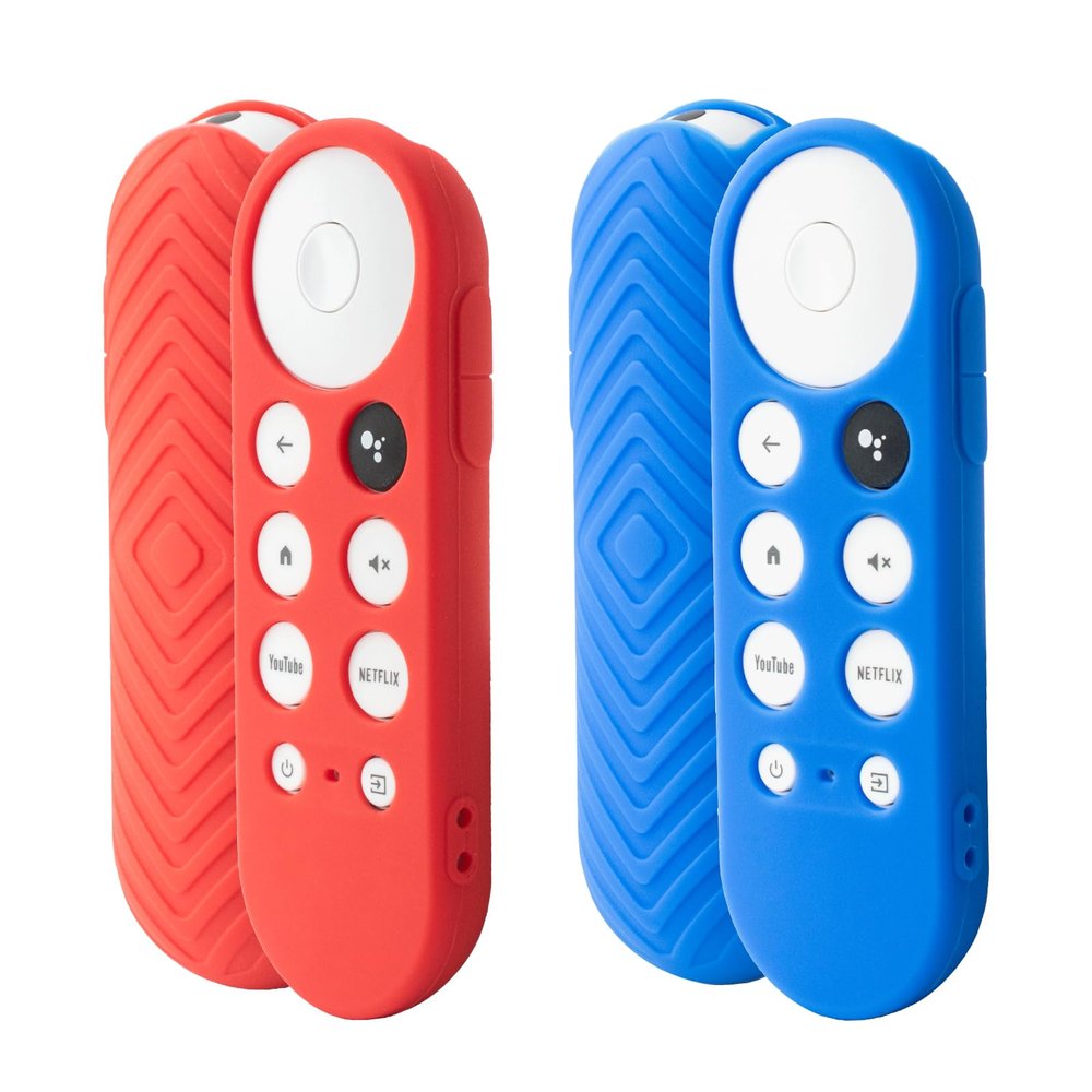 2 Pack Remote Cover Compatible with 2020 Chromecast with Google TV Voice Remote, Anti Slip Silicone Case Cover (Blue & Red)