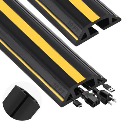 MYFAMIREA 20FT Floor Cord Cover Heavy Duty Cable Cover Protector 3 Channels Extension PVC Floor Wire Cover Outdoor Cord Hider Management Cord Cover for Wire on Floor Home Office Outdoor (2PCS 10FT)
