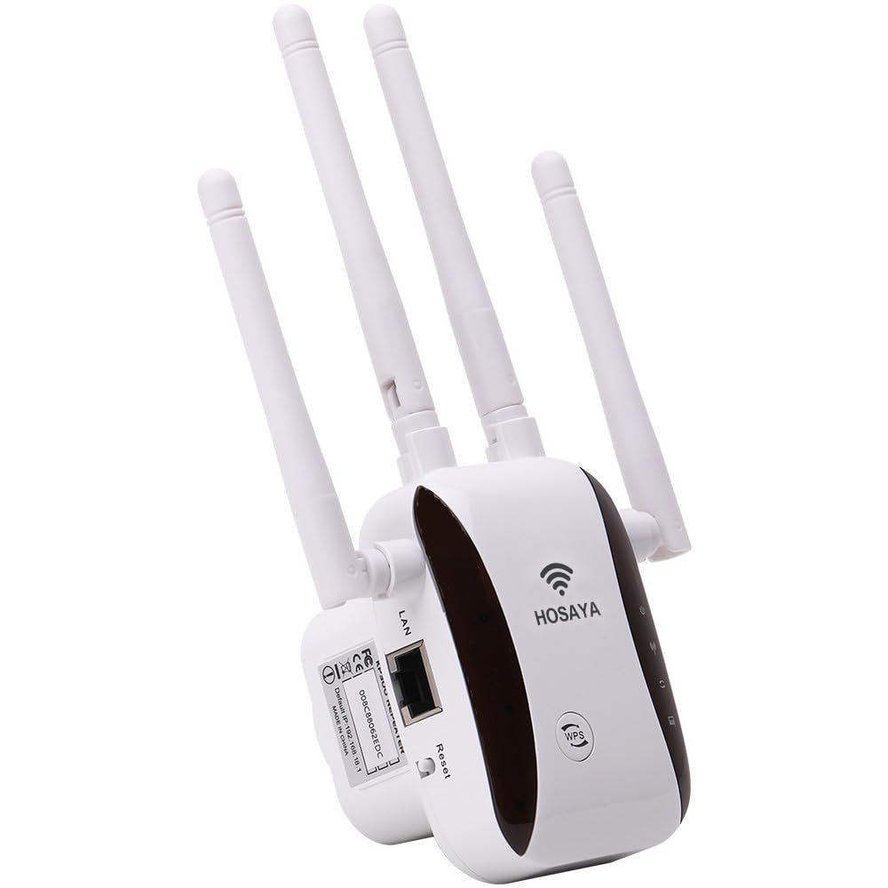 HOSAYA WiFi Extender WiFi Repeater Signal Booster for Area Up to 10000 sq.ft and 50 Devices, External WiFi Antenna x 4, RJ45 Port x 1, WPS, WiFi Range Extender, WiFi Amplifier, AP,Easy one Key Setup