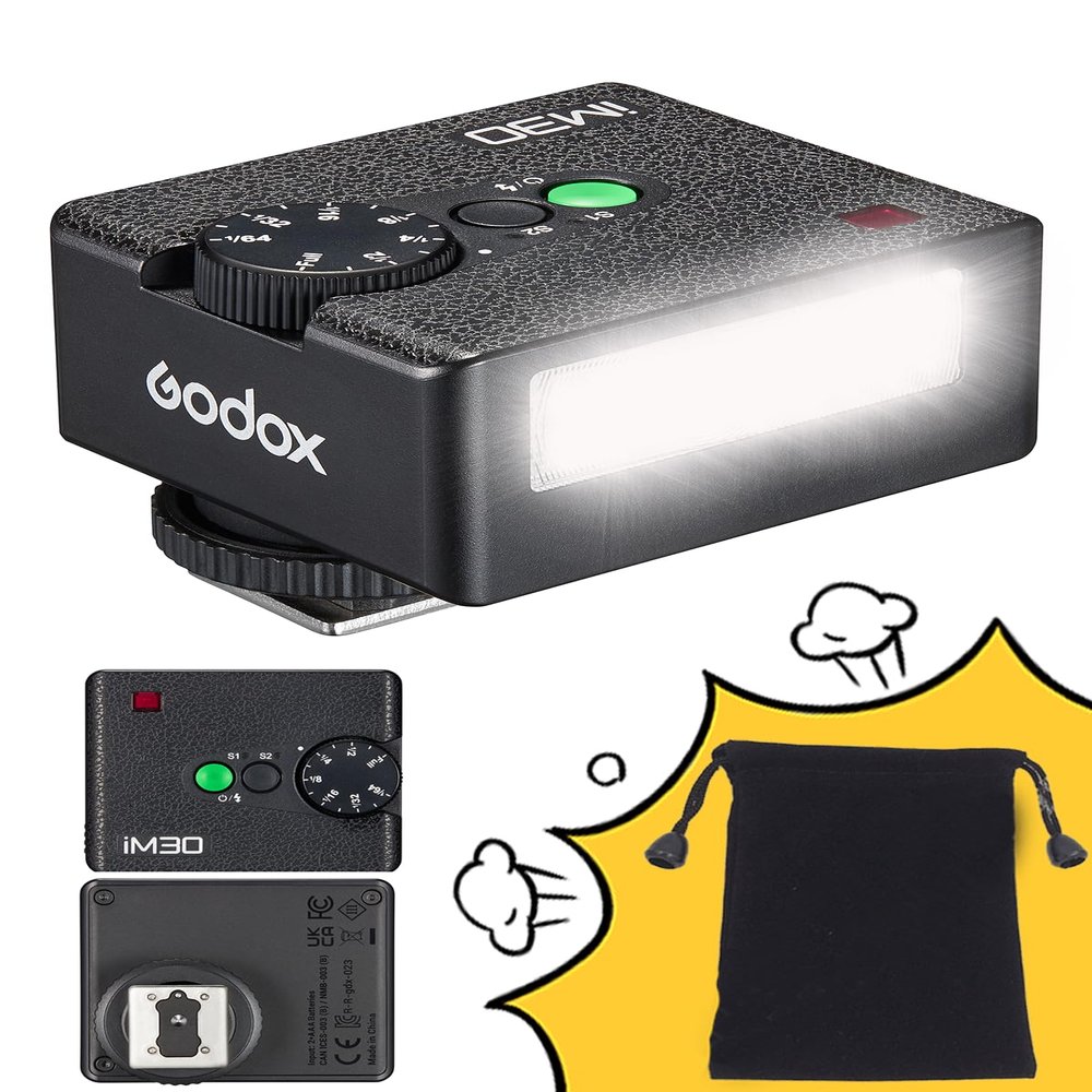 Godox Flash Godox iM30 Mini Flash - Camera Flash GN 15, 7 Power Levels, IM 30 Mini Manual Flash for Canon/Sony zv1/Sony zve10 /Ricoh gr3/Fuji f1-230 Full-Power Flashes/6500K200K/3.6S Recycle