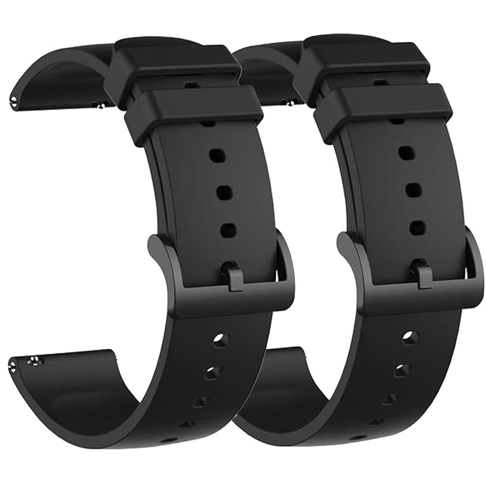2 Pack Waterproof Bands Compatible with Amazfit Active 2 Band, Soft Silicone Replacement Band for Amazfit Bip 3/3 Pro/Bip U,U Pro/GTR mini, GTS/GTS 4/4 mini/3/2/2e/2 mini Smartwatch (Black/Black)