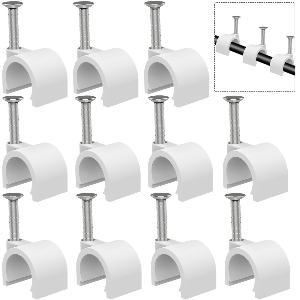 300 Pcs Nail in Cable Clips - 10mm, Coax, Speaker, Ethernet, Wall Wire Clips for Cords & Cables