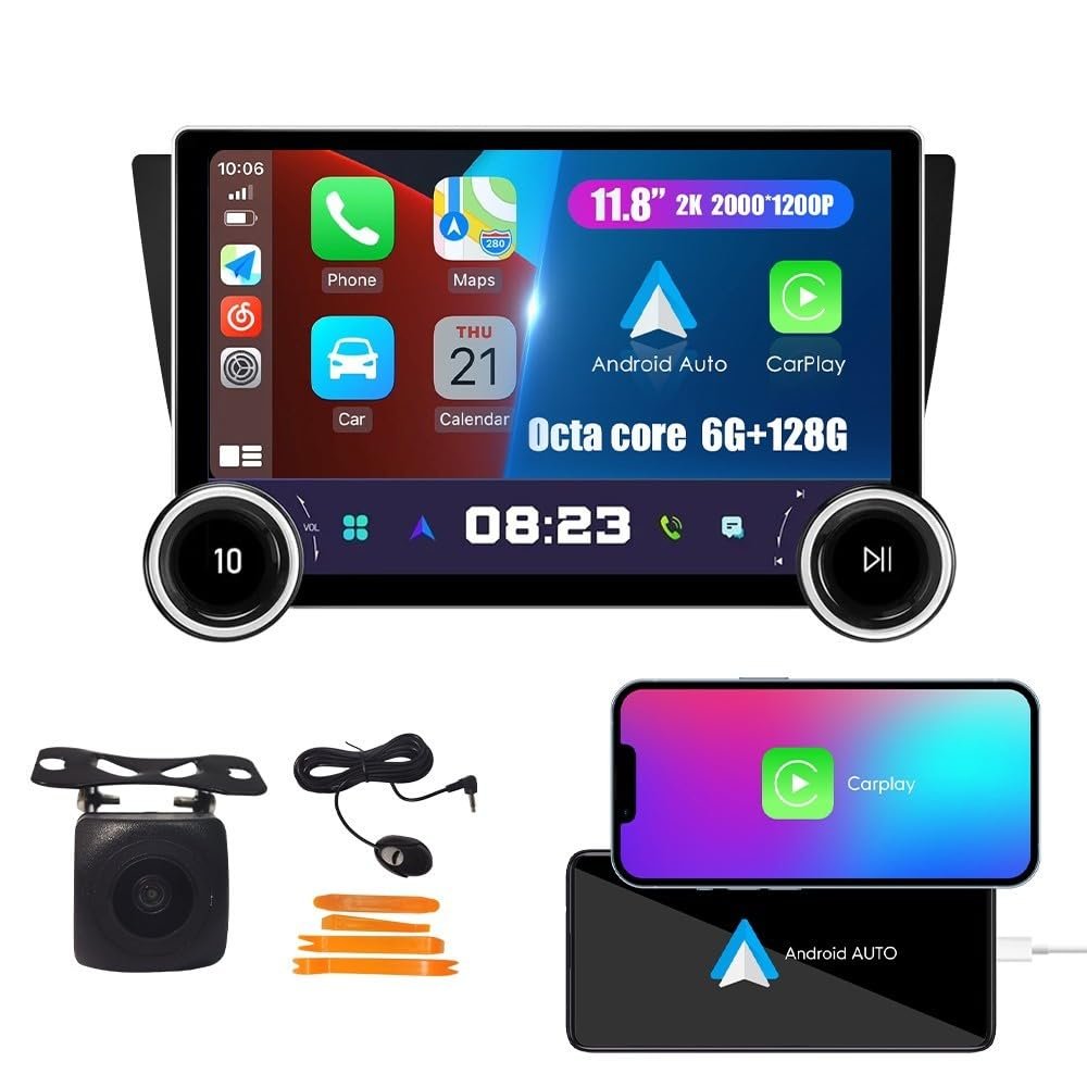 Display Knobs CarPlay/Android Auto Autoradio Android AM/FM Radio Navigation Stereo Player GPS 11.8" QLED Touch Screen BT WiFi 2 Din Headunit Tablet for BMW E90 E91 E92 E93 2005-2012 Octa Core 6G+128G