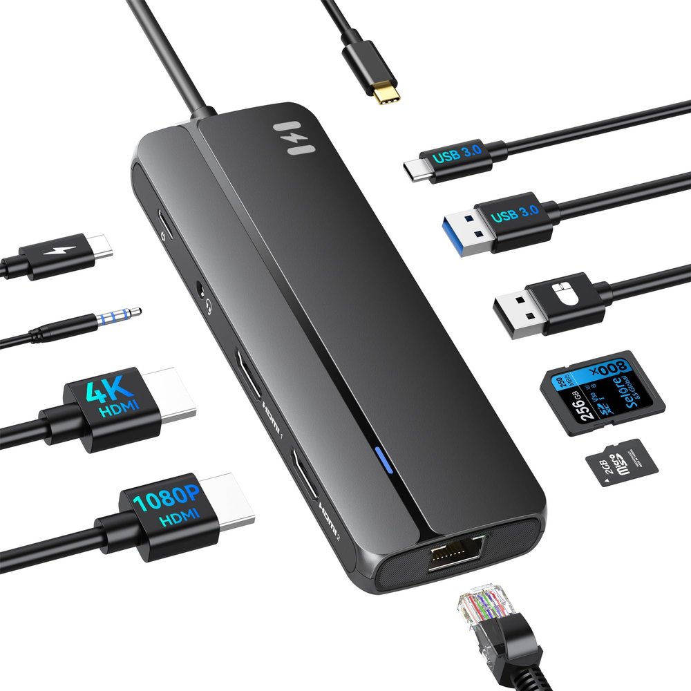 Selore Docking Station for MacBook Pro Air,10 in 1 Dual HDMI Adapter for Mac Pro Air,USB C Hub for MacBook Docking Station Dual Monitor with 2 HDMI,Ethernet,PD,USB C,2 USB A,SD/TF for M1 M2