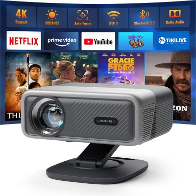 [Compatible with Netflix & Auto Focus]4K Projector with WiFi and Bluetooth,TOF Real-Time Auto Focus Smart Projector, Upgrade for AuKing Overhead Projectors Theater Proyector with Omni-Adjustable Stand