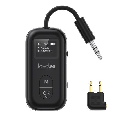 Lavales Bluetooth 5.3 Transmitter Receiver for Airplane to 2 Headphone  AptX Low Latency, 100ft Long Range, 35H Playtime, 2-in-1 Wireless Bluetooth Audio Adapter W/Screen for TV, Tablets, Speakers