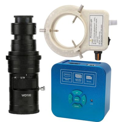 1080P 60FPS 1/2 inch HDMI HD Industrial Industry Lab Microscope Video Camera & 200X C-Mount Lens With 56-LED Adjustable Ring Light
