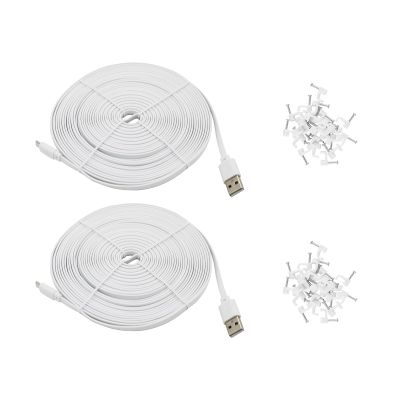 26 FT Extension Cord for Wyze Cam OG/ V4 / V3 / V3 Pro, Blink Mini, Arlo Essential Camera, Flat Micro USB Cable 2-Pack