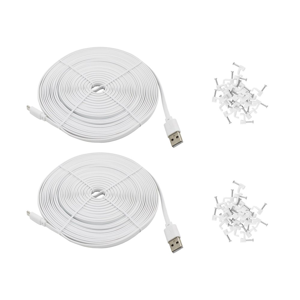 26 FT Extension Cord for Wyze Cam OG/ V4 / V3 / V3 Pro, Blink Mini, Arlo Essential Camera, Flat Micro USB Cable 2-Pack