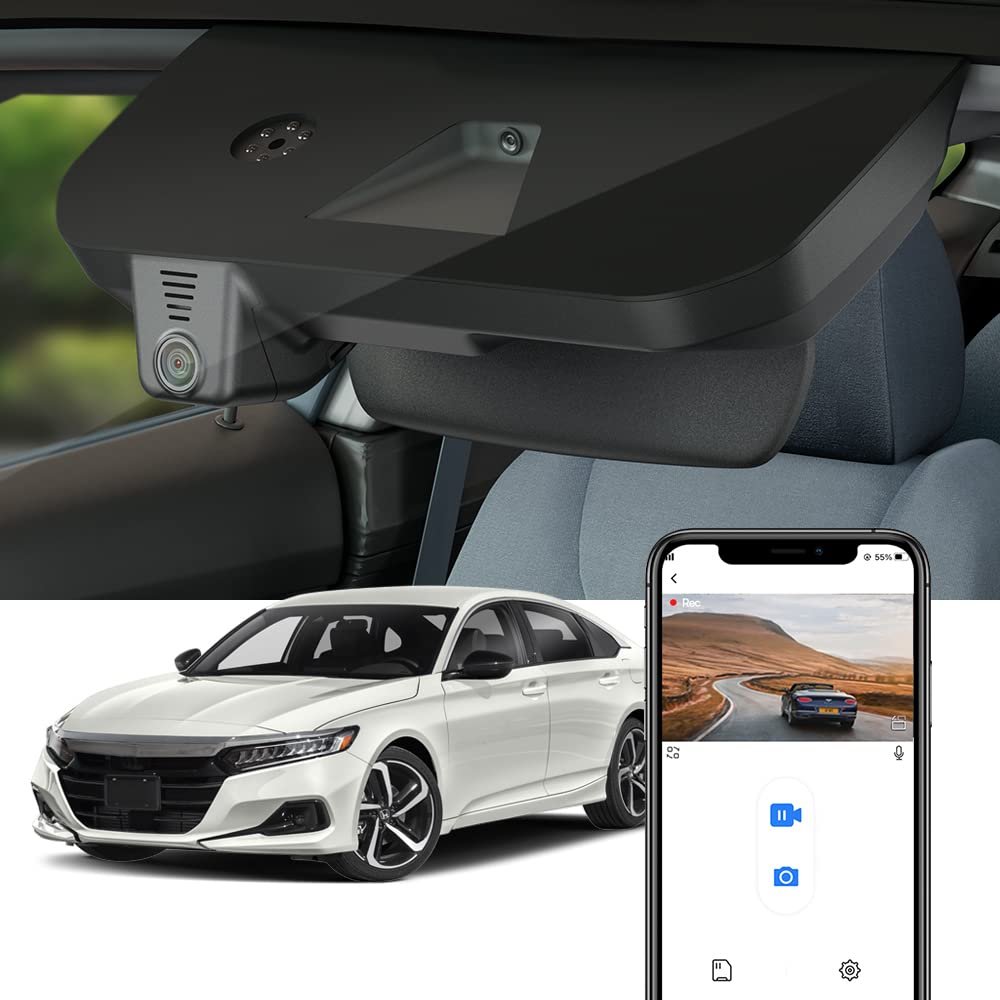 Fitcamx 4K Dash Cam Suitable for Honda Accord 2018-2022 Hybrid (Model B, Broader Cover), OEM Factory Look, UHD 2160P Video, Built-in WiFi & APP, Loop Recording, G-Sensor, Plug & Play, 64GB Card