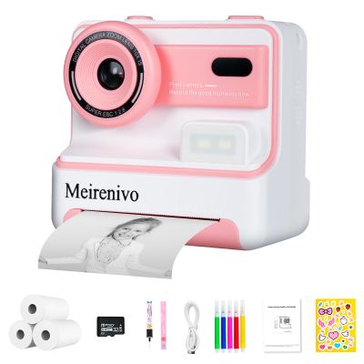 Instant Print Camera for Kids Toddler Camera Print for Girls Boys Age 3-12 2.4 Inch Screen 1080P Selfie Toddler Cameras for Children Birthday Gifts with 3 Rolls Print Paper & 32G Card(Pink)