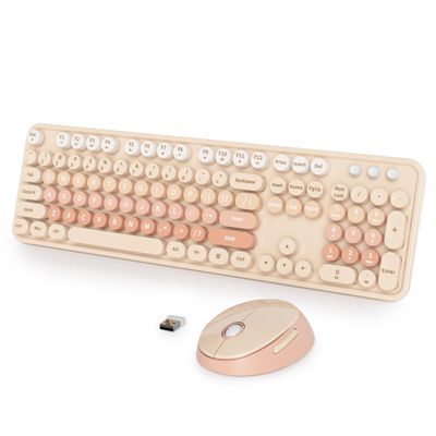 SbocKeeb Wireless Keyboard and Mouse Set, Retro Typewriter Keyboard, 2.4GHz Full Size 104-Key Cute Keyboard with Number Pad, Colorful Keyboard with Round Keycaps for Windows PC Laptop(Brown)