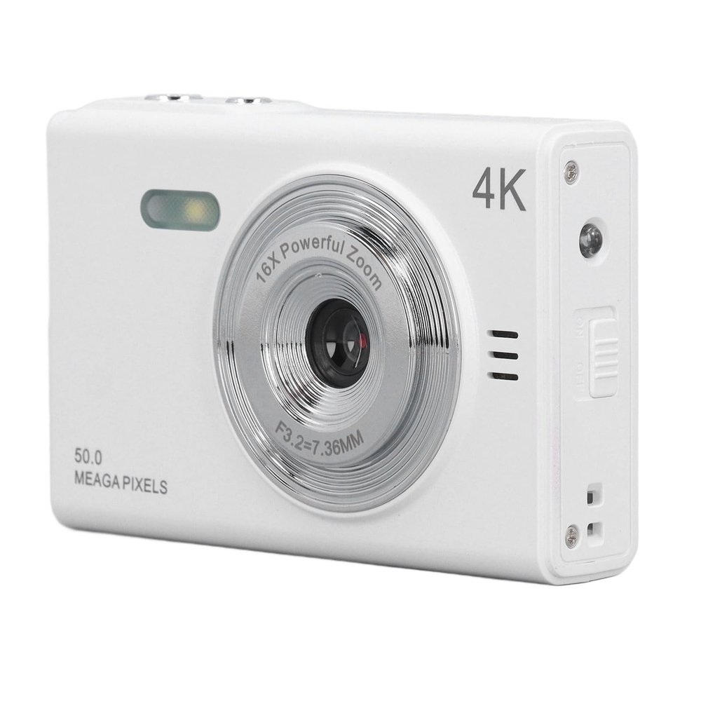 Zopsc Digital Camera, 50MP Front and Rear Dual Camera HD Video Camera, 2.88in TFT Screen Anti Shake Smart Compact Camera for Wedding Party White.