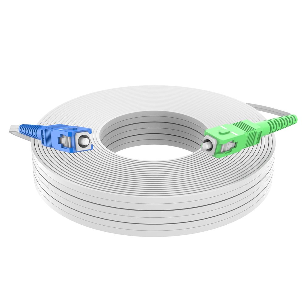 Jeirdus SC/PC to SC/APC 200Meters Indoor White 9/125 Singlemode Hard Fiber Optic Cable Jumper Optical Patch Cord FTTH FIOS Home SC/UPC to SC/APC