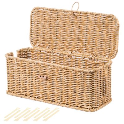 BROWNLILY Cable Management Box, Rattan Style Cord Organizer for Desk Cord Hider Outlet Covers Baby Proofing for Power Strip TV PC Router Charger Under Desk Storage - Natural Small