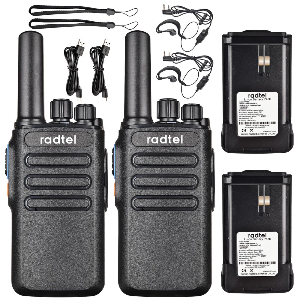 Radtel RT16 FRS Two Way Radio Long Range Rechargeable, USB-C Charging Walkie Talkies for Adults, License-Free 16 Channel Business Radios with VOX for Outdoor Restaurant Camping (2 Pack)